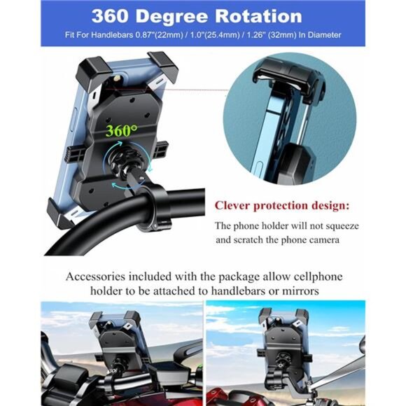 Motorcycle Phone Mount, Bike Phone Holder, with Aluminum Alloy Handlebar - Picture 5 of 7